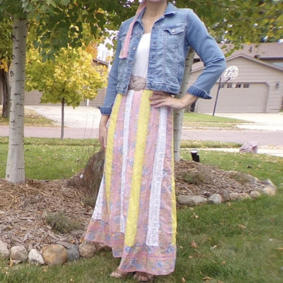 boho vintage PATCHWORK MAXI SKIRT S M (O8) - Picture 2 of 8